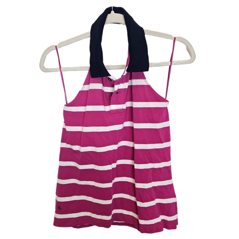 Lauren Ralph Lauren Halter Top Womens Striped Sleeveless Top S Pink White Stripe